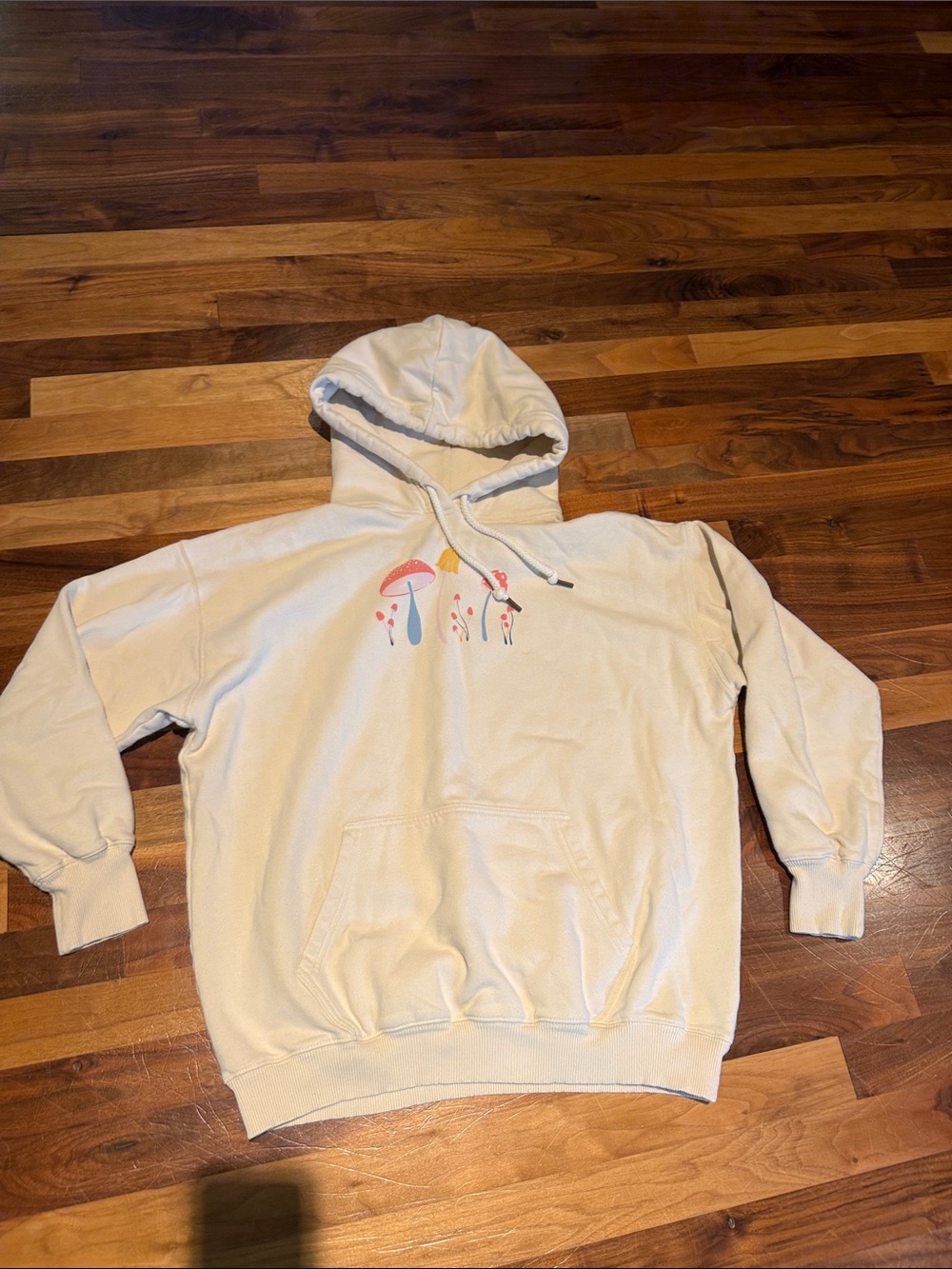 American Eagle Cream Hoodie with Mushroom Graphic - XS/S